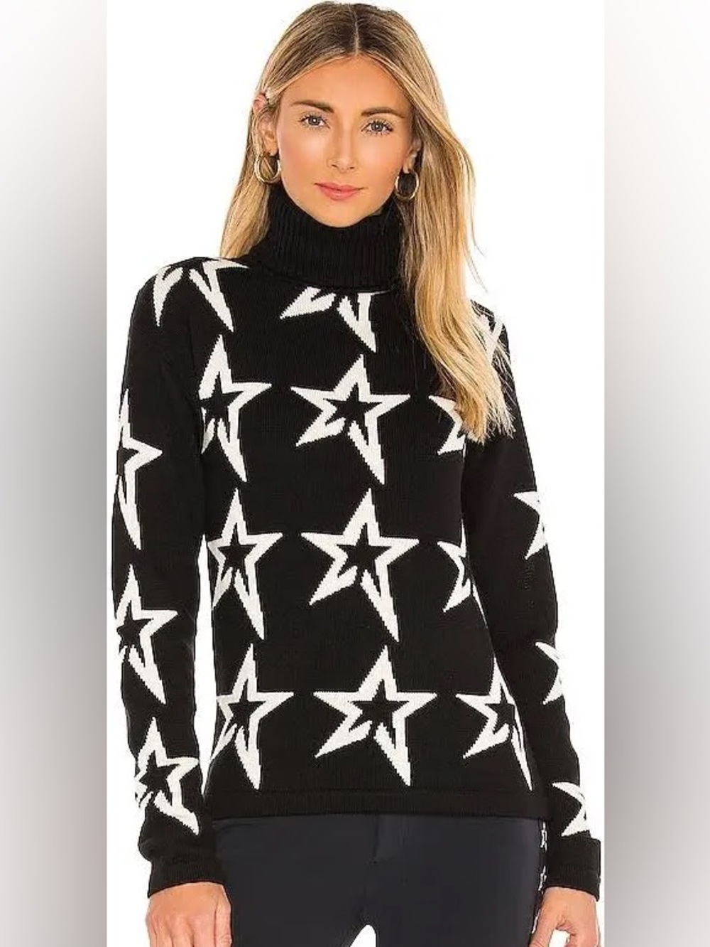 Perfect Moment Black Turtleneck Sweater with White Star Motif- size medium